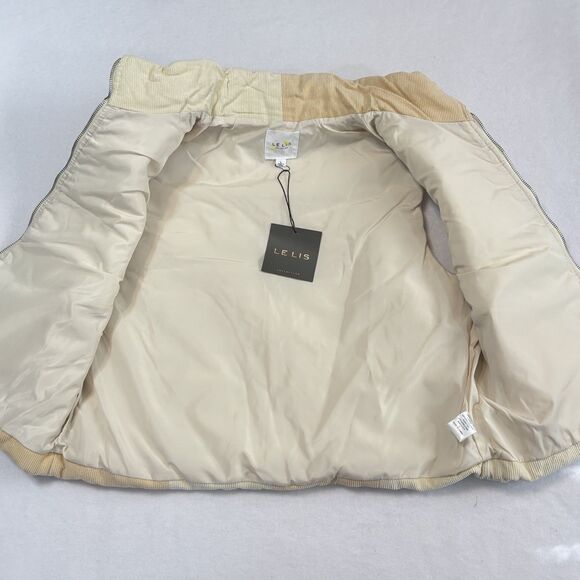 LE LIS Cream Puffer Vest Corduroy Checkered Zipper NEW - Picture 3 of 9